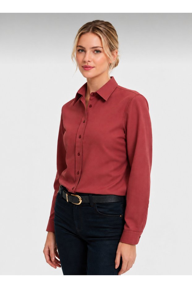 Women's Burgundy Long Sleeve Slim Shirt.