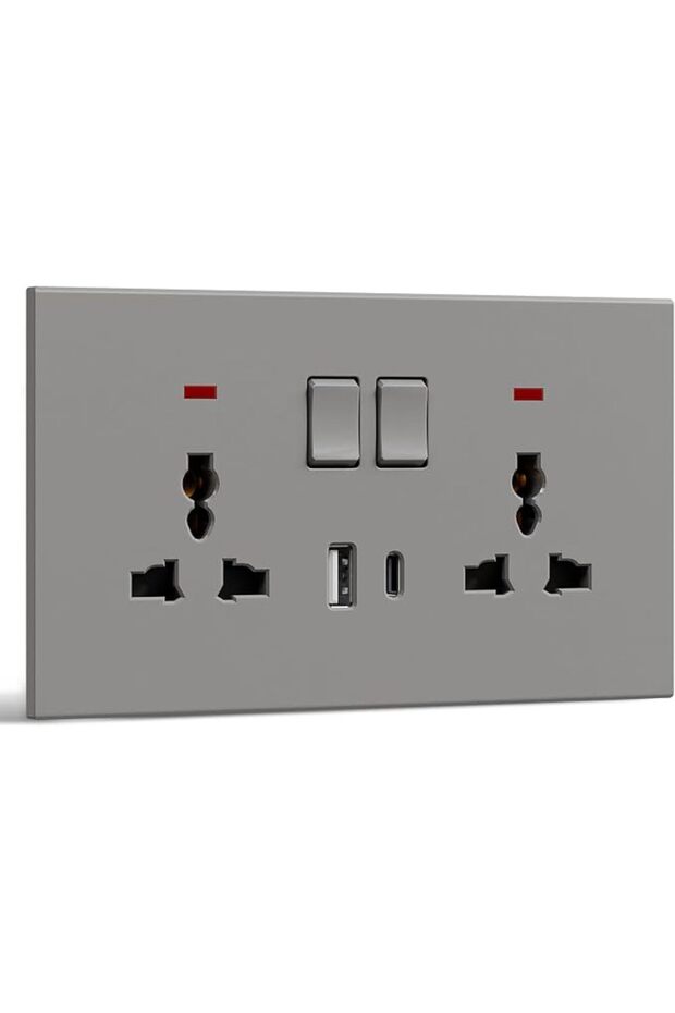 مقبس حائط مزدوج التبديل، منفذ طاقة كهربائي مع منافذ شحن USB C و USB A، P