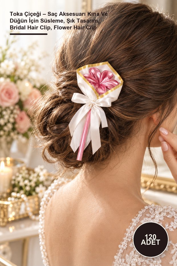 120 Pieces of Flower Hair Clips – Hair Accessory Ornament for Henna and Wedding, Stylish Design, Bridal Hair Clip, Flower Hair Clip