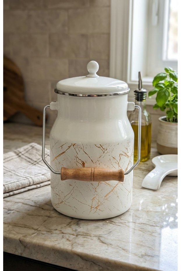 16 cm 2 Liter White, Striped Authentic Enameled Pot