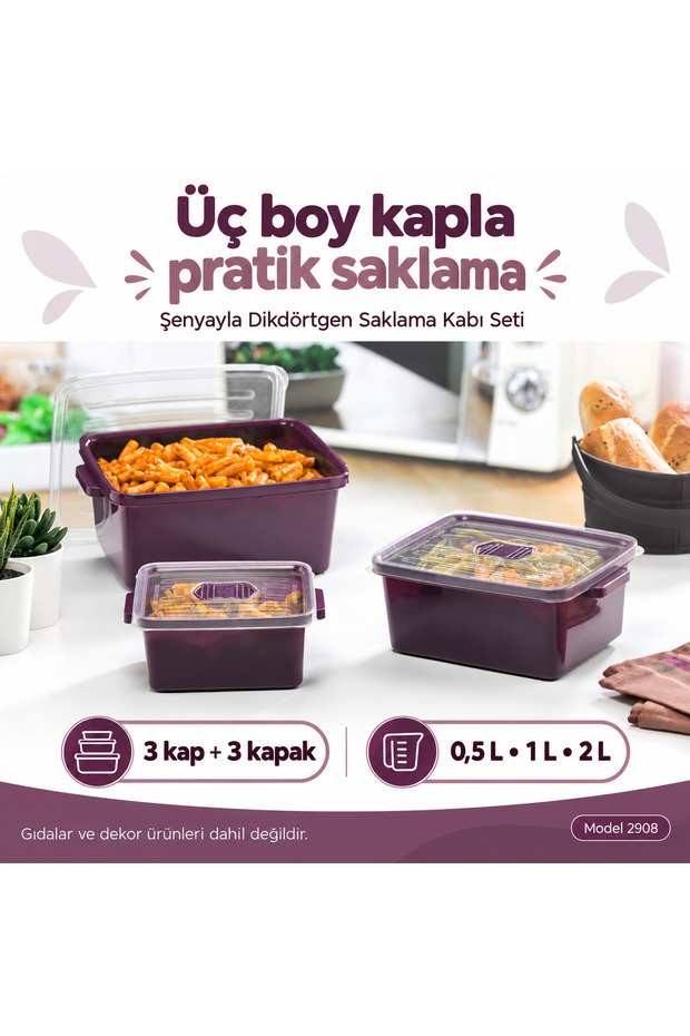 Şenyayla 2908 Rectangular Microwave Storage Container Set with 3 Containers and 3 Lids