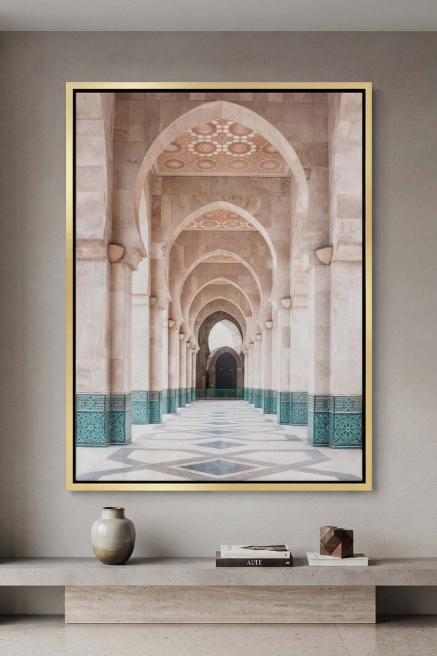 Hassan II Mosque Architecture Wall Art | Portrait Framed Canvas Print | Modern Decor for Living Room