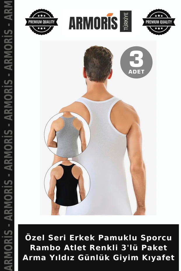 Special Series Men's Cotton Sportsman Rambo Undershirt Colorful 3-Pack Arma Yıldız Daily Wear Clothing