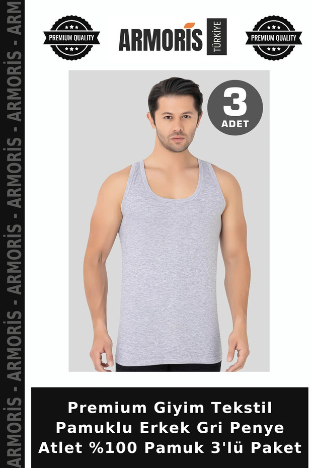 Premium Clothing Textile Cotton Men's Gray Combed Cotton Undershirt 100% Cotton 3-Pack