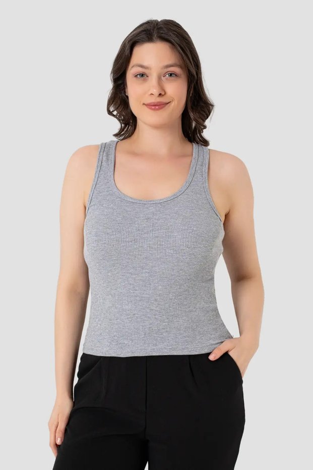 Special Series Women's Ribbed Look Thick Strap Basic Gray Athlete Wardrobe Simple Style Comfortable Blouse