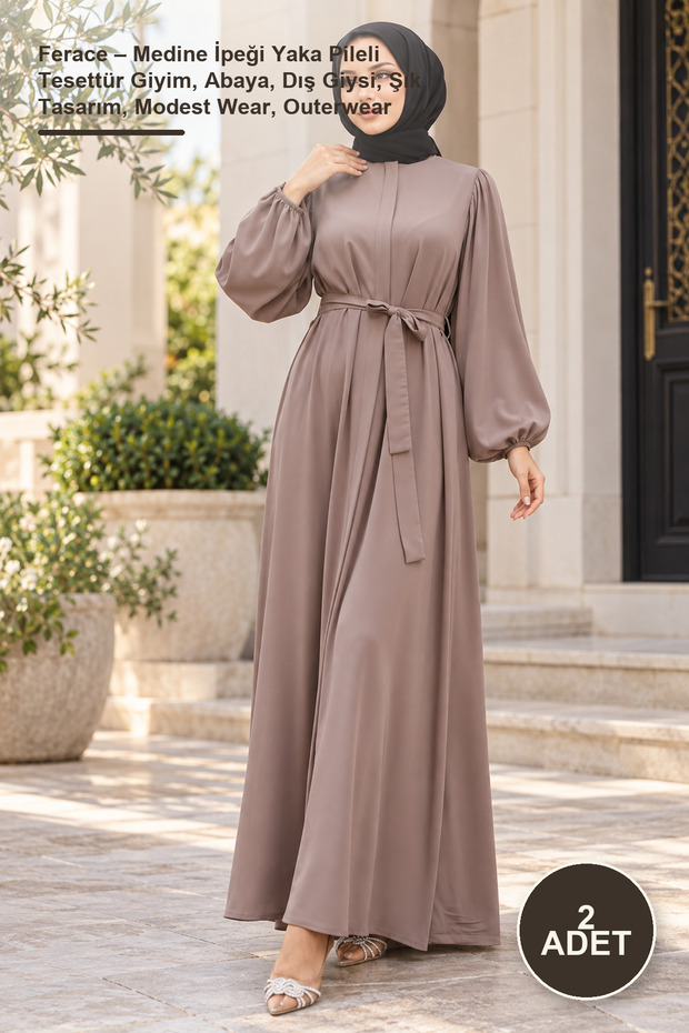 2 Pieces of Ferace – Medina Silk Collar Pleated Hijab Clothing, Abaya, Outer Garment, Stylish Design, Modest Wear, Outerwear