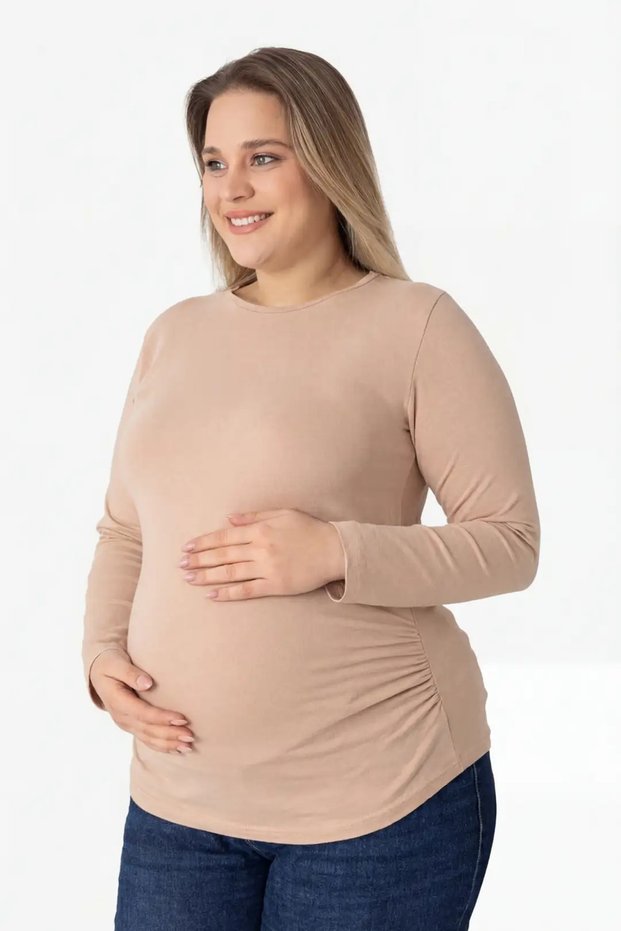 Special Edition Skin Color Long Sleeve Maternity T-Shirt Cotton Lycra Pregnant Product Casual Top