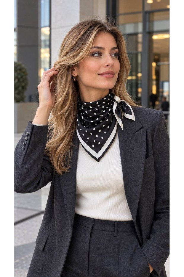 Black Polka Dot Patterned Cotton Women's Scarf 70X70 cm