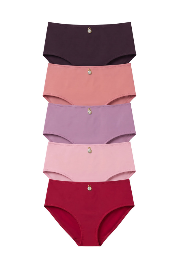 Women's Gathering Super High Cotton Stone Detailed Multi-Colored Bato Panties Set of 5
