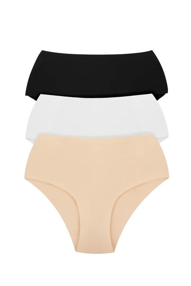 Premium Women's High Basic Seamless Laser Cut Panties 3-Piece Skin Color Underwear