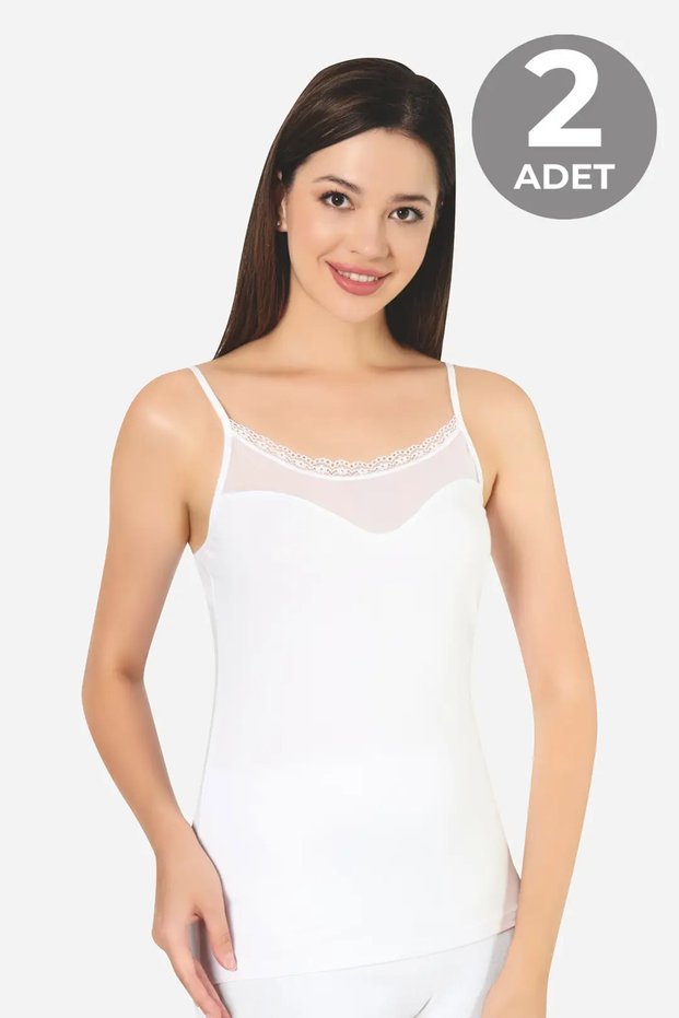Premium Daily Wear White 2-Piece Women's Tulle Strap Tank Top Cotton Lycra