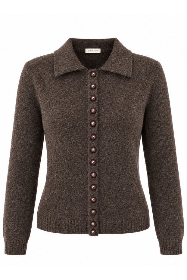 Polo Collar Soft Textured Knitwear Cardigan