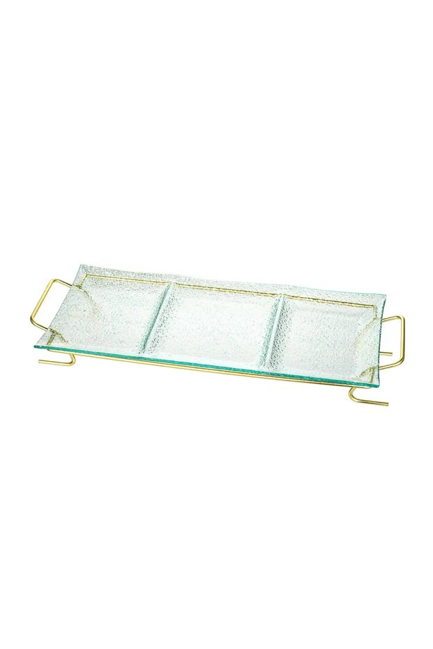 Serving Tray W/Golden Iron Stand Set
