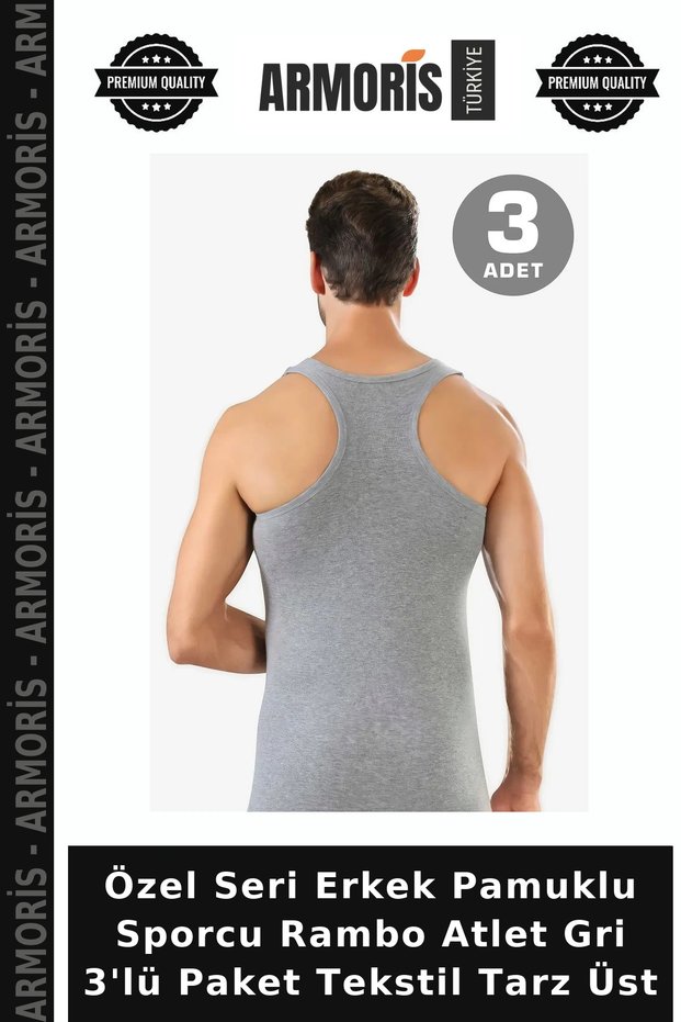 Special Series Men's Cotton Sportsman Rambo Singlet Gray 3-Pack Textile Style Top