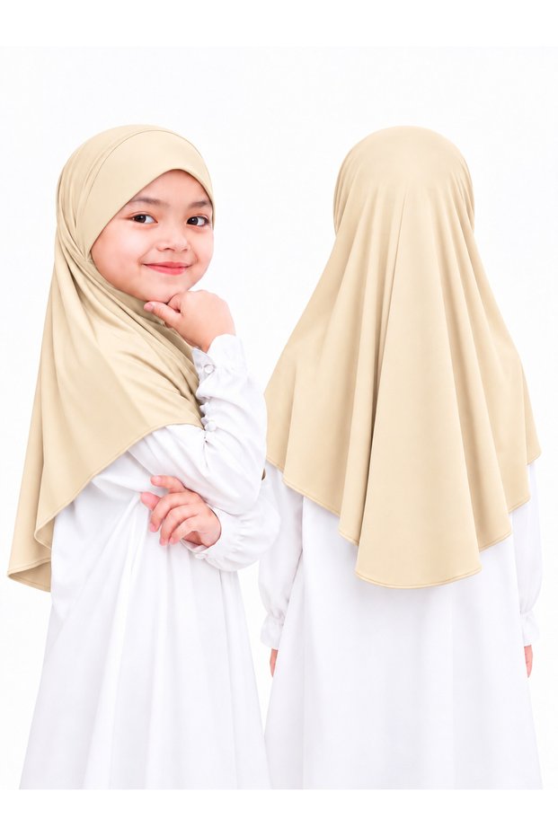 Cream Color Girls' Imported Practical Ready-To-Wear Easy Head Cover Scarf Shawl Bonnet Lycra Hijab Gift