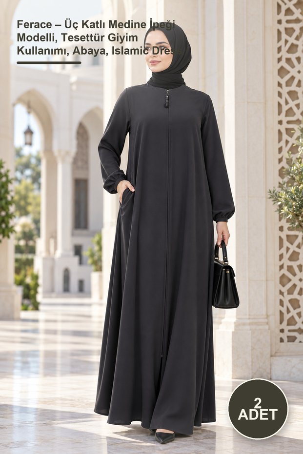 2 Pieces of Ferace – Three-Layered Medina Silk Model, for Use with Islamic Clothing, Abaya, Islamic Dress