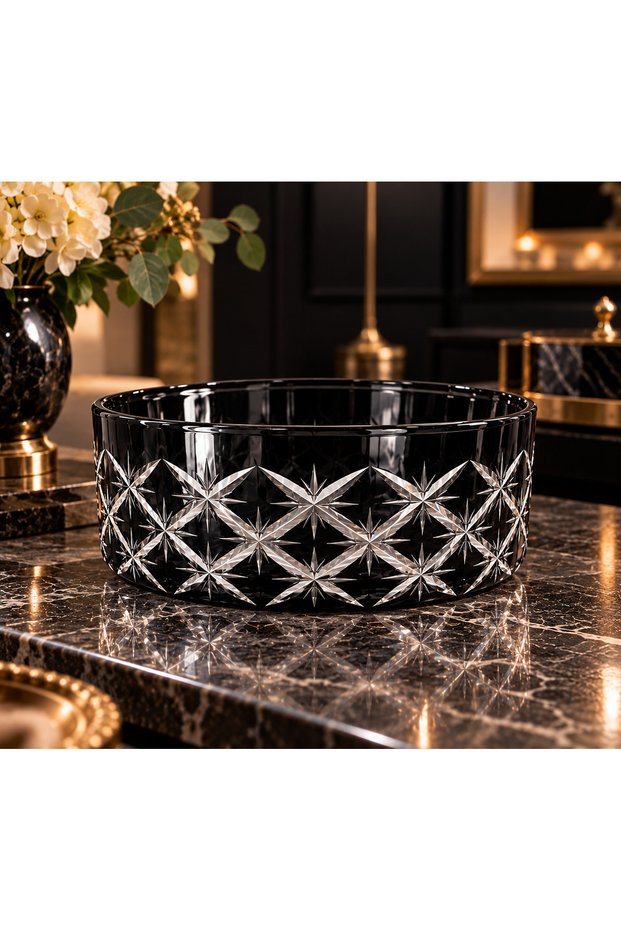 25 cm Cut Crystal Glass Bowl – Handcrafted Colorful Candy Bowl and Presentation Bowl