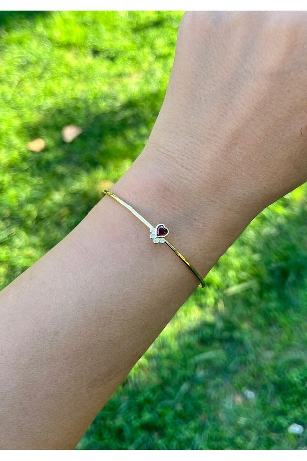 Thin Gold Cuff with Red Charm