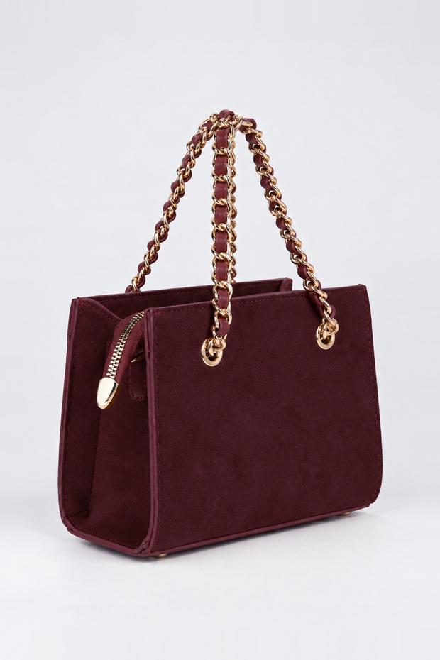 Women's Spruce Burgundy Suede Chain Handle 3-Compartment Cross Strap Lined Box Hand and Shoulder Bag