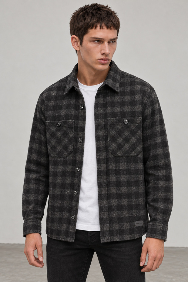 Anthracite Double Pocket Regular Fit Plaid Men's Shirt | Ee1001211791