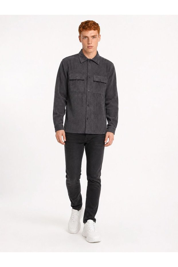 Men's Anthracite Shirt Collar Relax Fit Coat