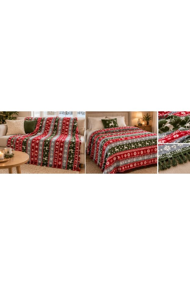 Cotton Christmas Themed Woven Blanket