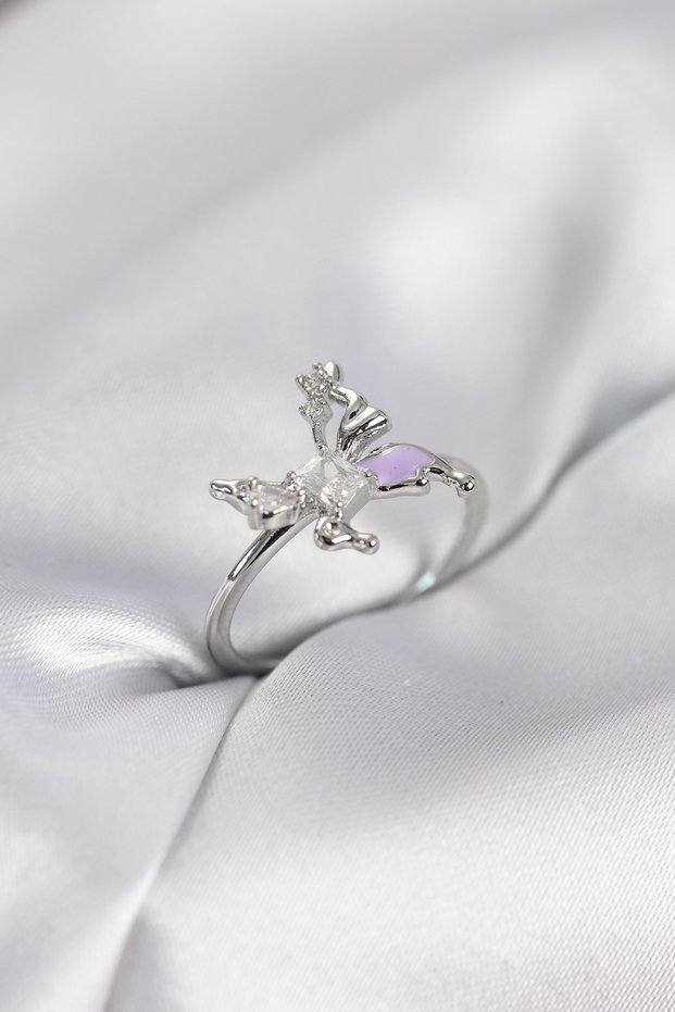 Silver Color Butterfly Model Zircon Stone Women's Ring