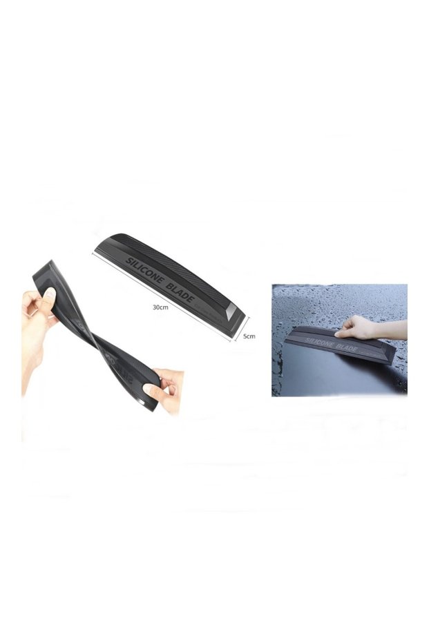 Silicone Auto Drying Squeegee Non-Scratch Flexible Auto Water Scraper Black 30cm