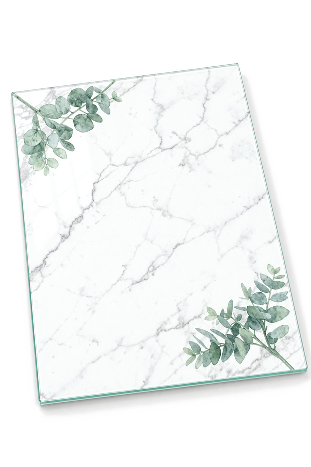 Mediterranean Botanical Patterned Tempered Glass Cutting Board 25X35 cm Presentation Board