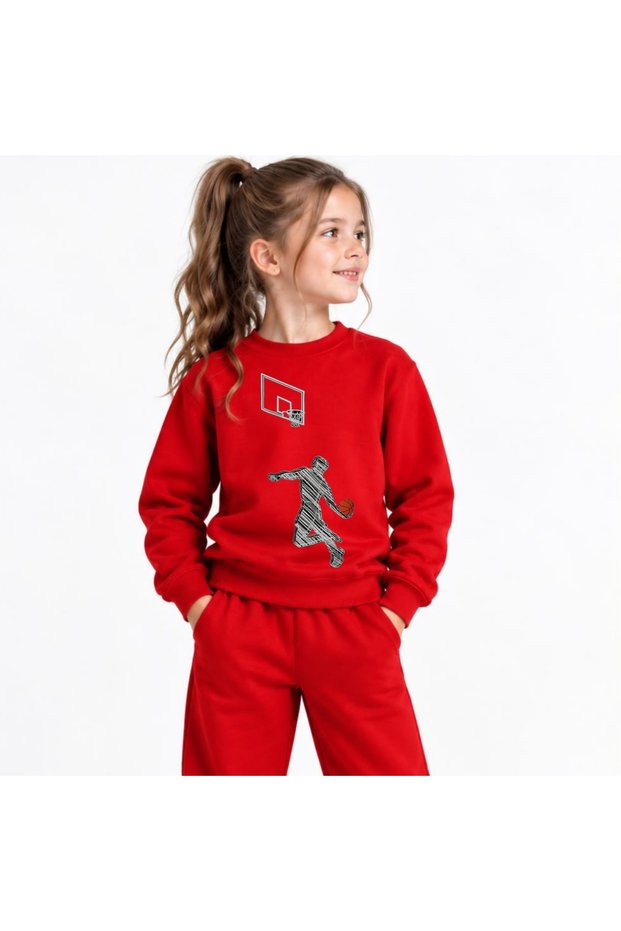Team Sweatshirt Basket-Atliprinted Girls Boys Crew Neck Sweatshirt