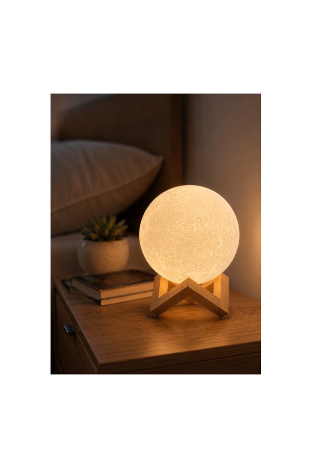 3D Moon Night Light Decorative Led Table Lamp with Wooden Stand