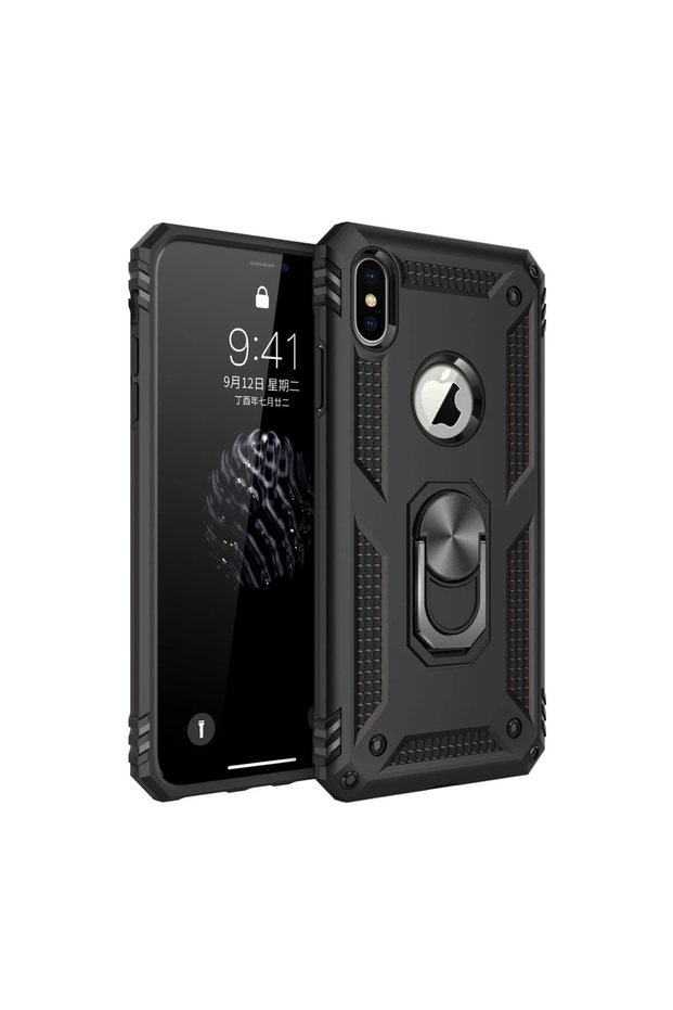 غطاء حماية سيليكون لهاتف ابل ايفون XS ماكس مع حلقة صوفيا - أسود