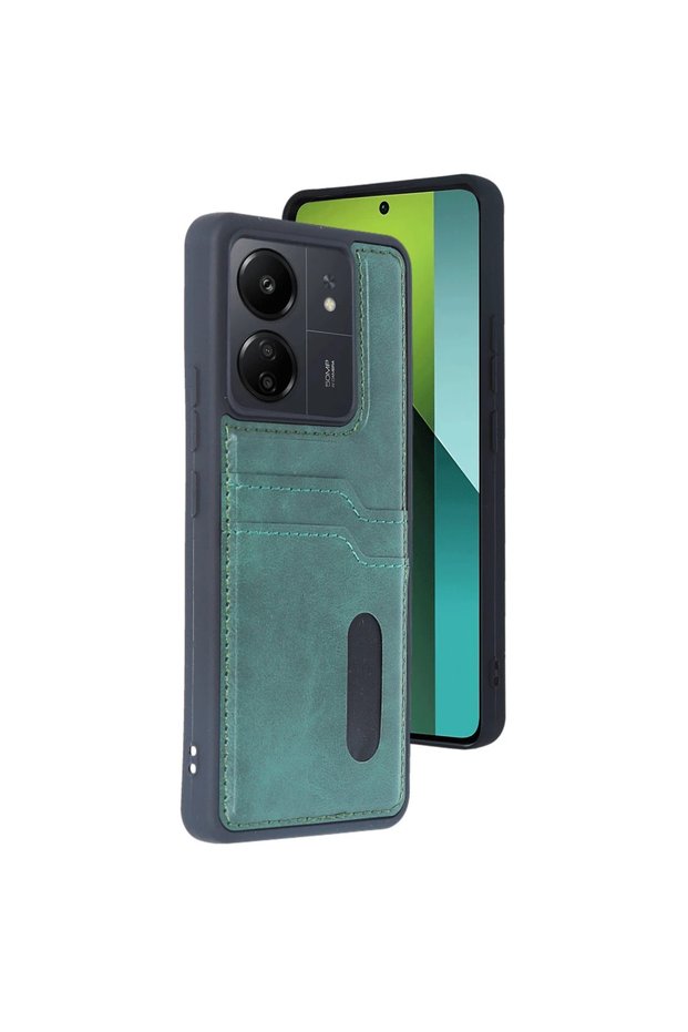Xiaomi Redmi 13C Case Sara Leather Case with Business Card - Dark Green