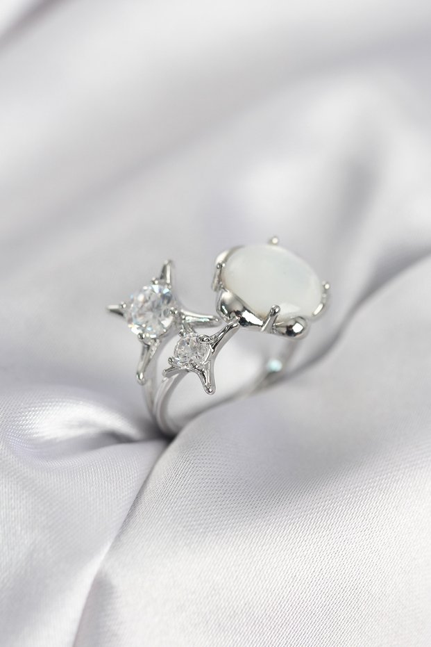Silver Color Pole Star Model Women's Ring