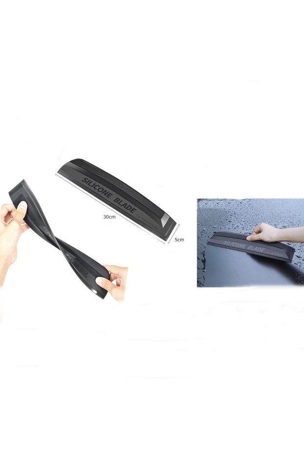 Silicone Auto Drying Squeegee Non-Scratch Flexible Auto Water Scraper Black 30cm