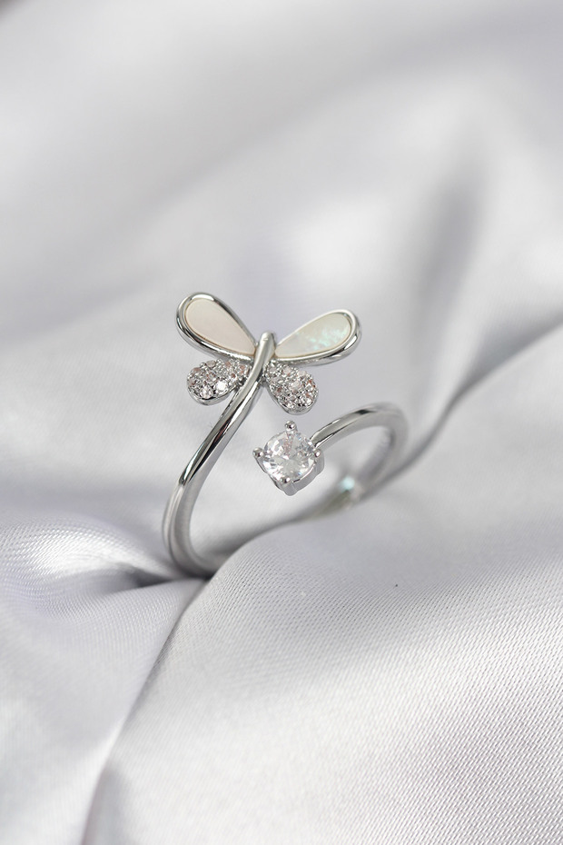 Silver Color Dragonfly Model Zircon Stone Women's Ring