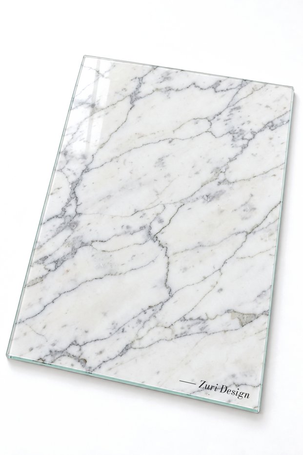 Marble Patterned Tempered Glass Cutting Board 25X35 cm Presentation Board with Non-Slip Feet