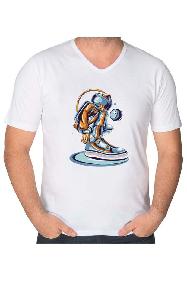 Astronaut Design V-Neck T-Shirt-1