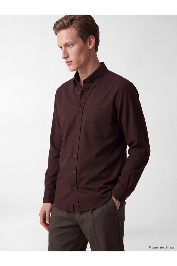 Peak New Season Brown Regular Fit Gabardine Men's Shirt
