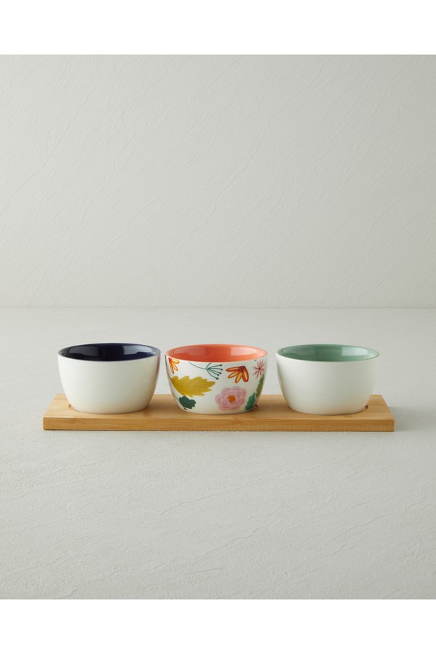 Country Floral Stoneware 4-Piece Presentation Bowl 9.5X5 cm Colorful