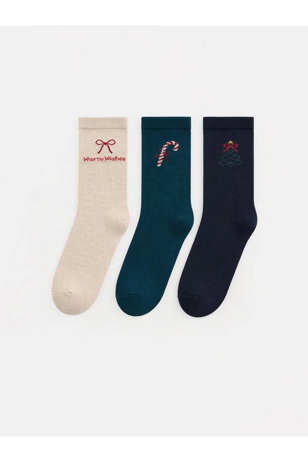 Alita City Lcw Eco Ecru Patterned 3-Pack Women's Socks with a Difference