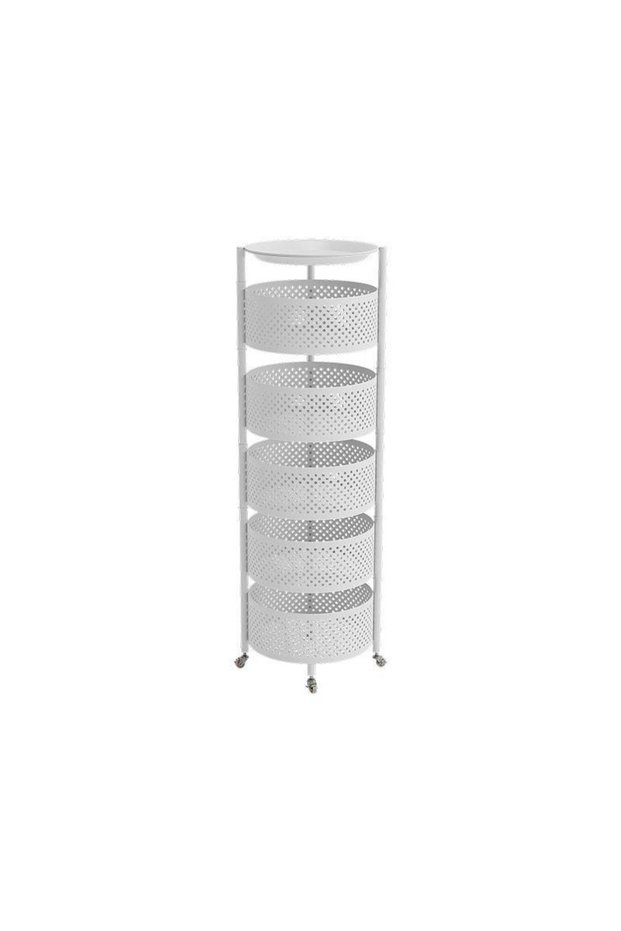 Rolling Storage Cart, Mobile Mesh Organiser with Wheels, White Metal Basket Tower for Kitchen