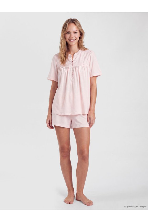 Rmz Gi̇yi̇m: Distinctive Roba Collar Embroidered Maternity Shorts Pajama Set.