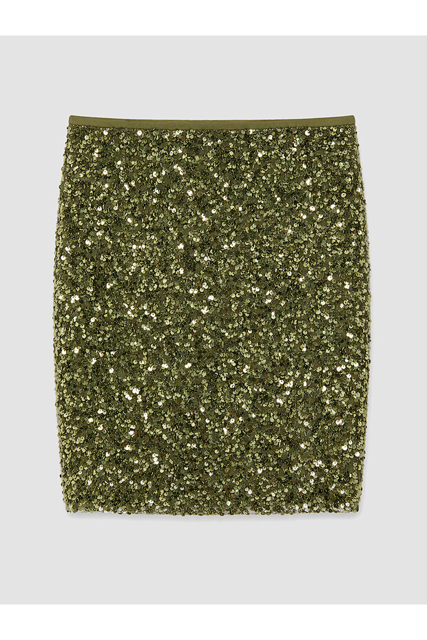 Peak New Season Khaki Zipper-Front Sequin Mini Skirt