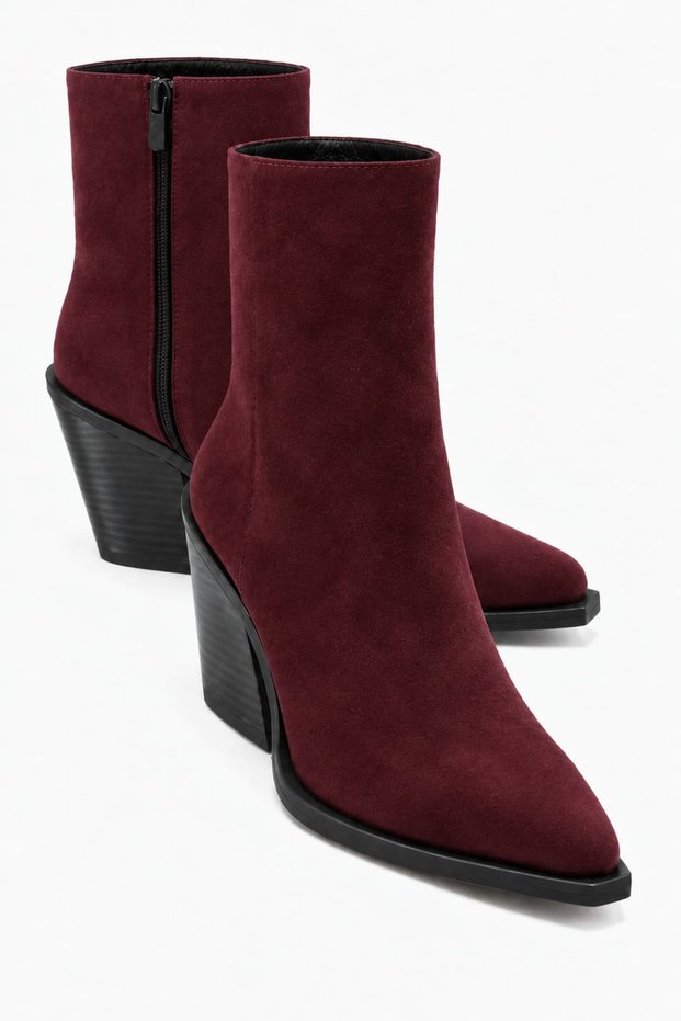 Wanise Women's Genuine Leather Cowboy Boots Burgundy Suede