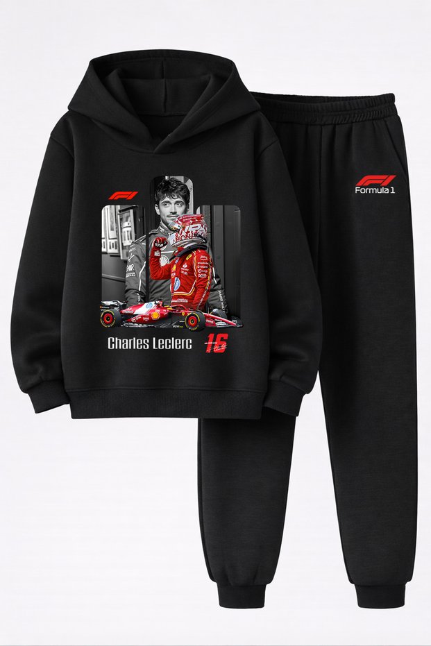 Charles Leclerc New Season Printed 3-Yarn Quality Sweatshirt and Sweatpants Children's Top-Bottom Set