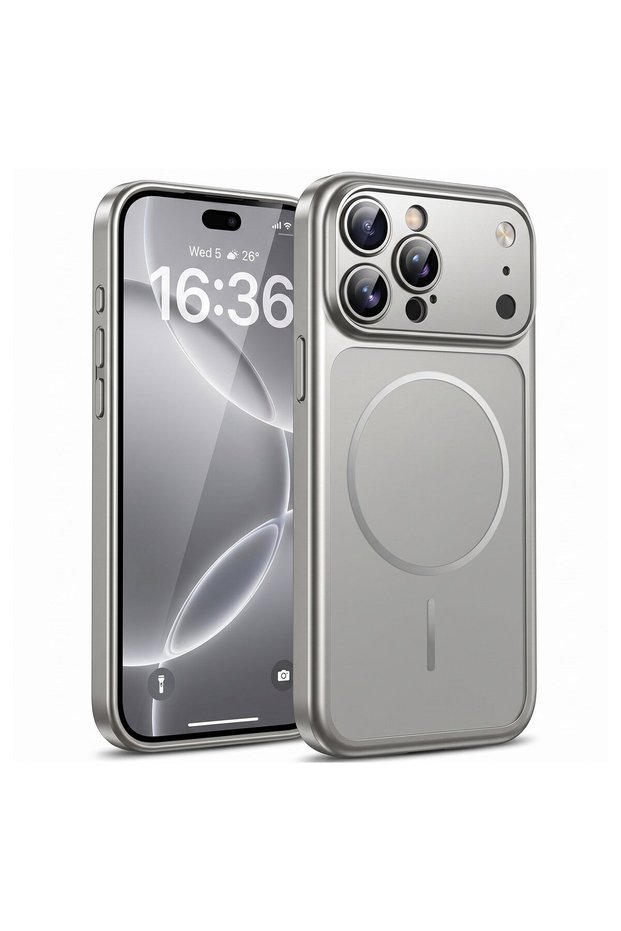 حافظة متوافقة مع هاتف Apple iPhone 15 Pro، غطاء تحويلي بمظهر iPhone 18 Pro باللون الفضي