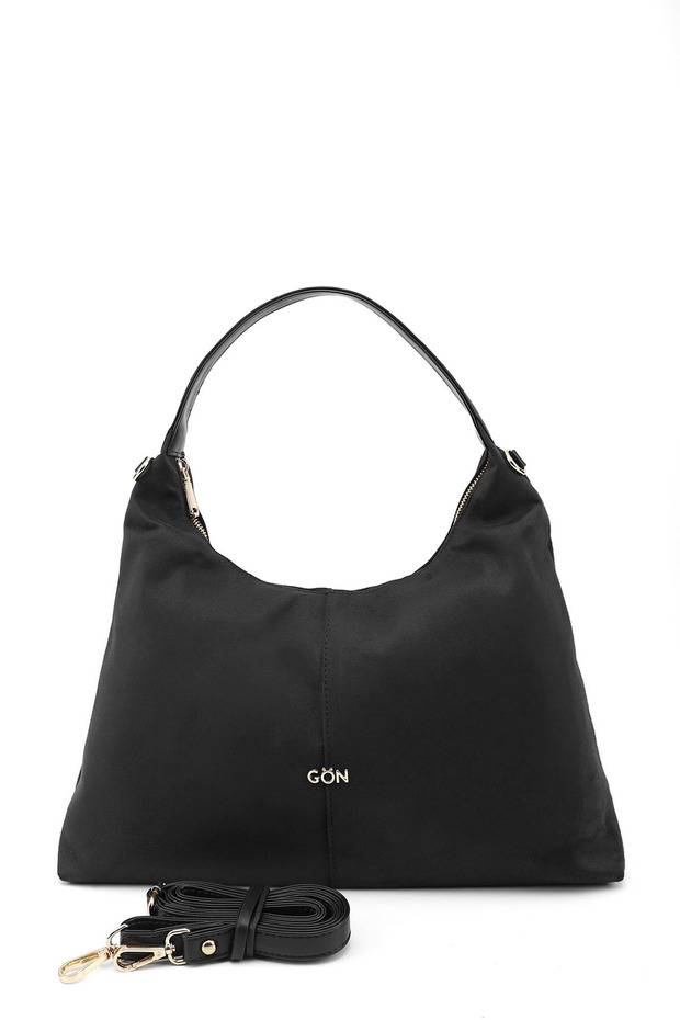 Women's Black Suede Long Strap Hand and Shoulder Bag