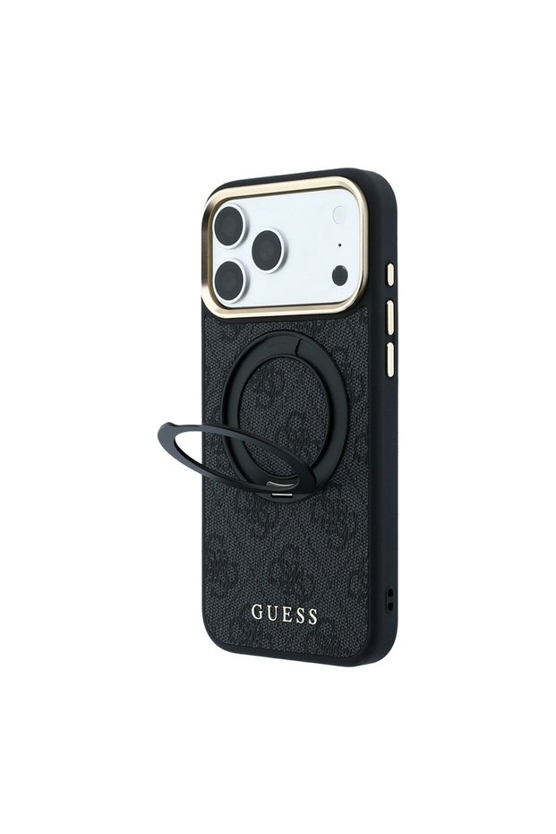 iPhone 18 Pro Case Licensed M-Safe 4g Pattern 360 Stand Metal Classic Lettering Logo Cover Black