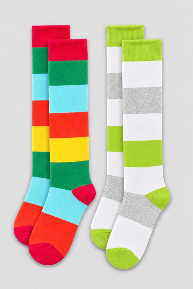 Women's 2-Pack Knee-Length Striped Long Socks – Colorful and Sporty